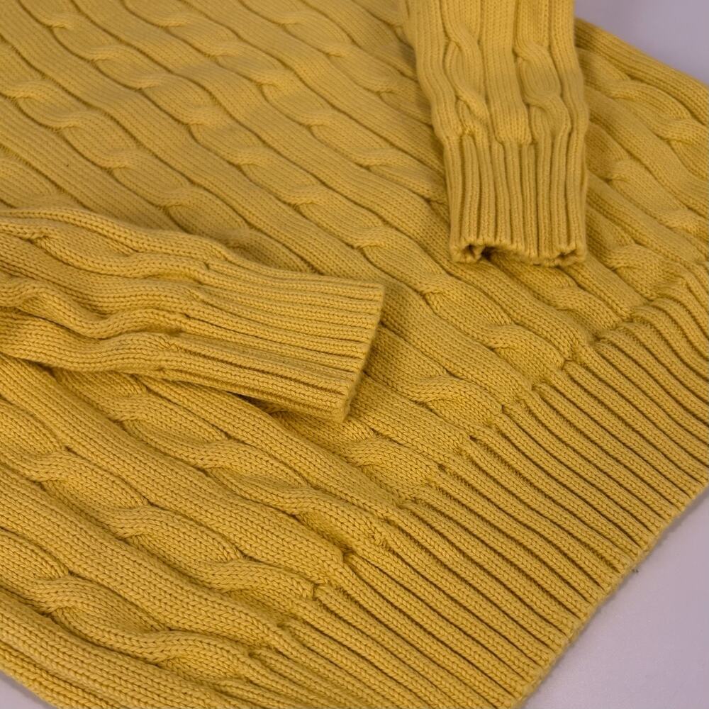 Polo Ralph Lauren Yellow Cable Knit Sweater 100% Cotton Sz SMALL Blue Logo Women - Picture 6 of 6